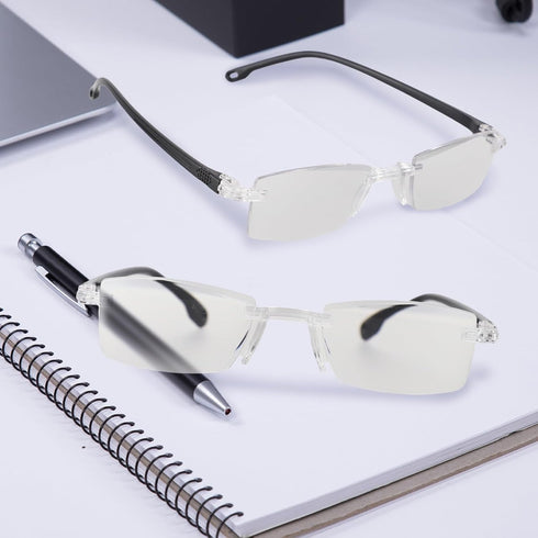 PKRFCJ 2 Pcs of Auto Focus Glasses, Intelligent Zoom Anti-Blue Light Presbyopia Glass with Case and Glasses Cloth