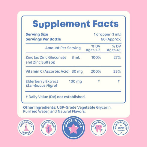 JoySpring ZincBerry Kids Zinc & Vitamin Supplement (2 fl oz) - Immune Support Drops with Elderberry Flavor for Ages