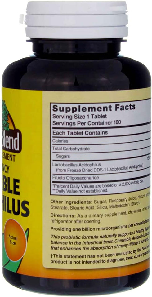 Nature's Blend Acidophilus Chewable, 100 Tablets, Raspberry Flavor, Pack of 2