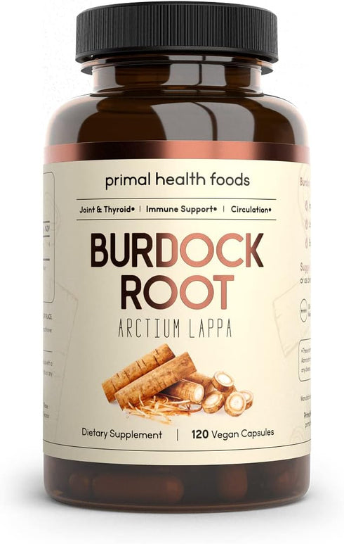 Organic Burdock Root Capsules 1000 mg, 60 Servings for Circulation, Blood, Immune, Thyroid, Skin, Joint Support