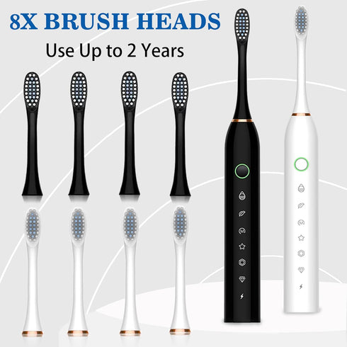 Jzxiskk 8 42000vpm 6 IPX7 2 Pack, Electric Toothbrush with Brush Heads, Modes Waterproof, Soft Electric Toothbrush