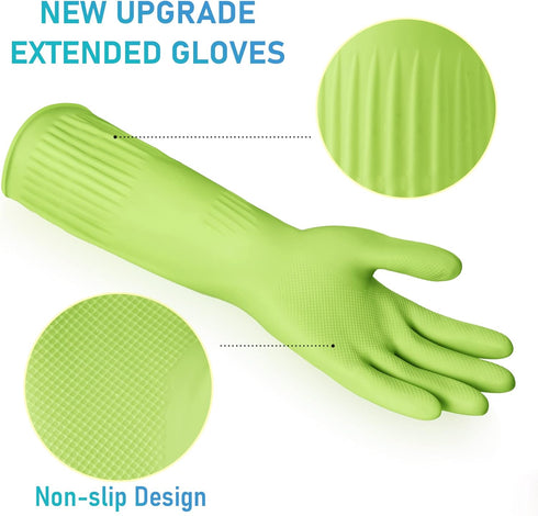 Rubber-Gloves Dishwashing Gloves for Cleaning, 2 Pairs Long Household Cleaning Gloves for Washing Dishes