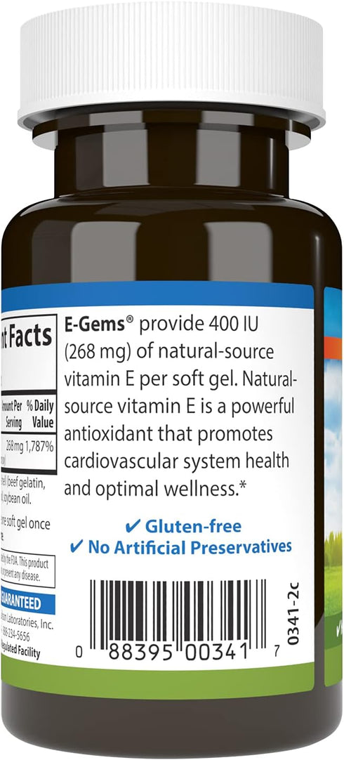 Carlson Labs E-Gems Natural Vitamin E, 60 Softgels, 400 IU