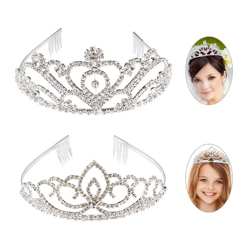 Pack of 2 Exquisite Rhinestone Tiara Crown Headband Comb Pin Wedding Birthday Tiaras