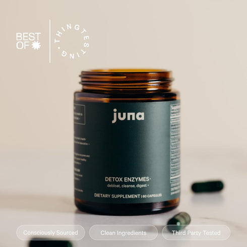 Juna Detox Digestive Enzymes - 2-in-1 Fast-Acting Bloat Relief, Vegan Probiotic Supplement for Gut Barrier Integrity