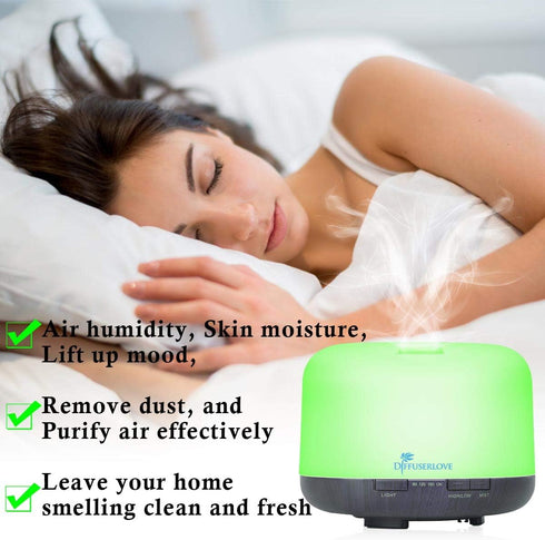 Diffuserlove Essential Oil Diffuser - 500ML Aromatherapy Diffuser, 7 Color LED Lights for Home Office Bedroom