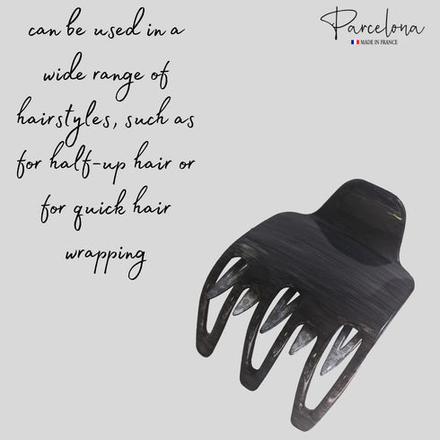 Parcelona French Paw Yoga Hair Claw Clip, Grey Black Streaks, Wide Side Slide In