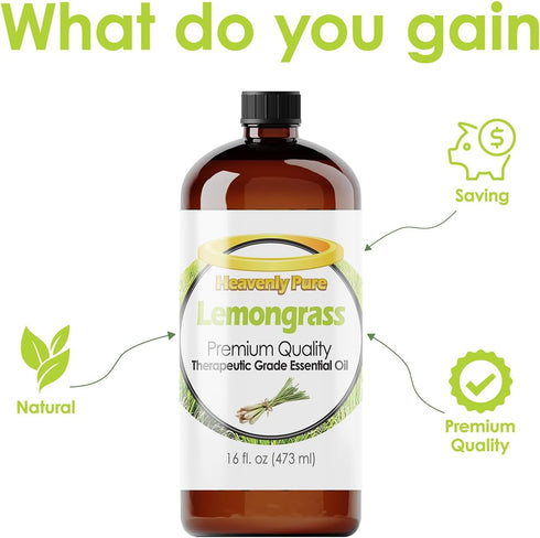Lemongrass Essential Oil 16 oz Large Bottle for Aromatherapy, Soaps, Candles, Diffuser & Personal Care - 473 ml