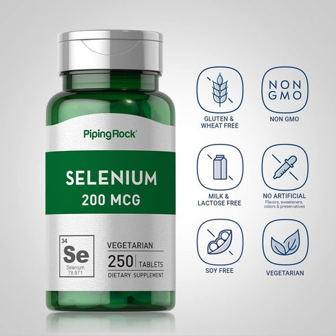 Piping Rock Selenium 200mcg Supplement, 250 Tablets, Vegetarian, Non-GMO, Gluten Free