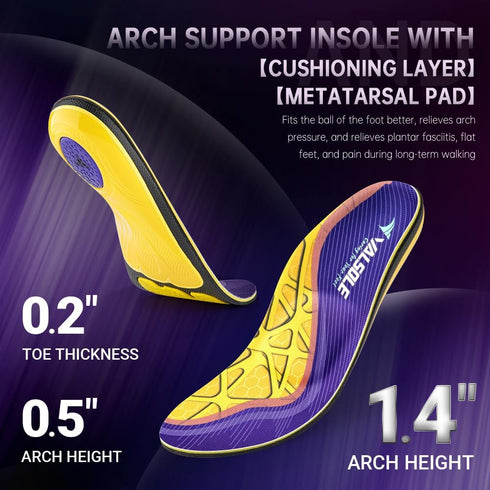 VALSOLE Plantar Fasciitis Insoles for Men Women, Heavy Duty Support Orthotics for Flat Feet, Arch Pain, Heel Pain Relief