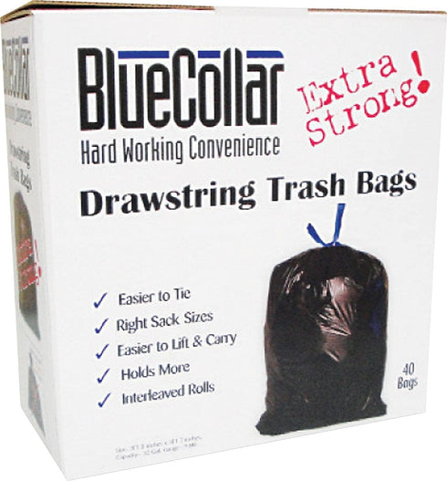 Heritage Products N4828EWRC1 13gal, 0.8mil, 24 28, 80/Box BlueCollar Drawstring Trash Bags, x White