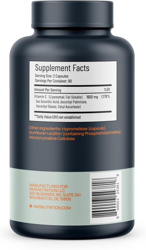 1600mg Liposomal Vitamin C, Fat Soluble VIT C, Higher Bioavailability Immune Support Supplement, 180 Capsules