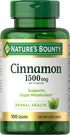 Nature's Bounty Cinnamon Capsules 1500mg, Herbal Supplement for Sugar Metabolism, 100 Capsules