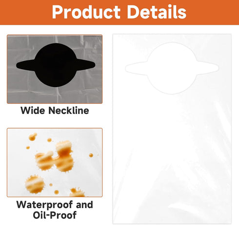 LOLYSIC 200 Pcs Disposable Adult Bibs, Large Waterproof Plastic Bibs for Elderly, Men & Women, Single Use Dining