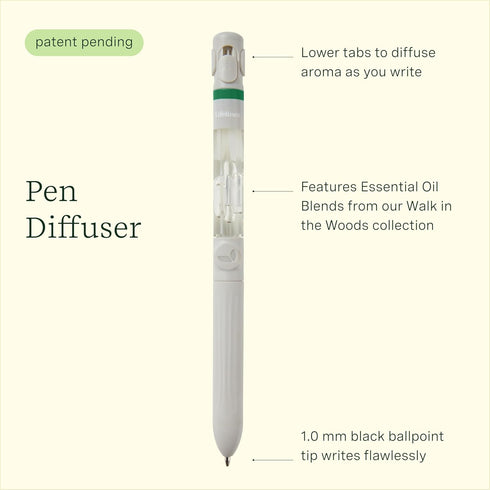 Pen Diffuser in Walk in The Woods Essential Oil Blends - Elegant 1.0mm Ballpoint Tip - Black Pen - Diffuser Pens - Scented Pens - Fun Pens - Aromatherapy Pen - Ink Refill Included by Lifelines