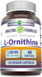 Amazing Formulas L-Ornithine 1500 Mg Per Serving | Veggie Capsules | Non-GMO, Gluten-Free | 120 Count