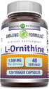 Amazing Formulas L-Ornithine 1500 Mg Per Serving | Veggie Capsules | Non-GMO, Gluten-Free | 120 Count