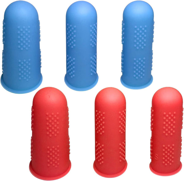 BEADNOVA Finger Cot Silicon Finger Gloves, Finger Protector for Electronic Repair, Pack of 6-3 Size, Blue & Red