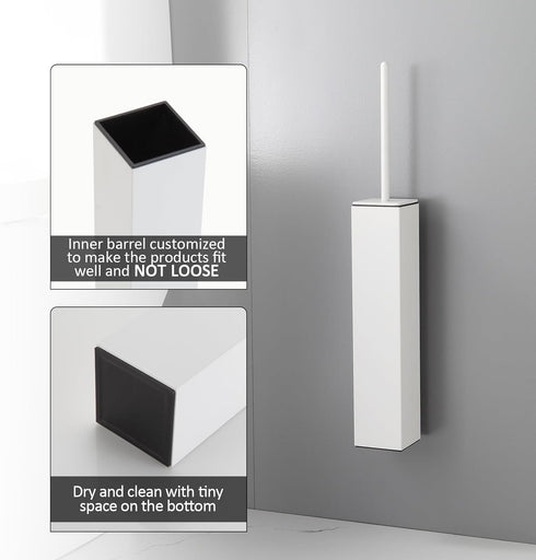 Set BGL Toilet Brush and Holder White Wall Mounted for Bathroom Square Design