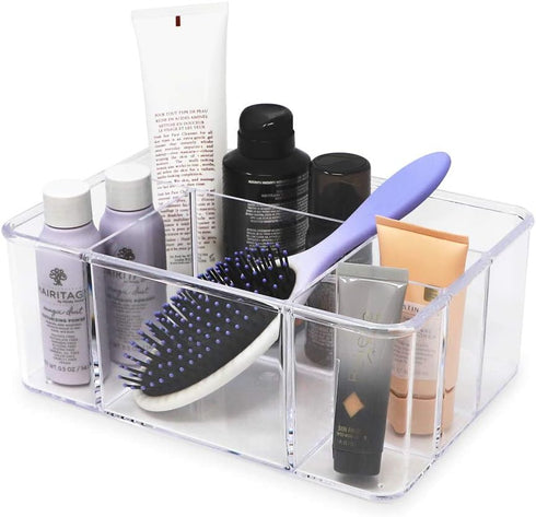 Isaac Jacobs 5-Compartment Clear Acrylic Organizer (10” L x 7” W x 4” H) - Multi-Sectional Makeup Brush Holder &