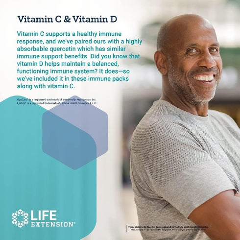 Life Extension Immune Packs - Vitamin C & D, Zinc, Probiotic - 30 Packs