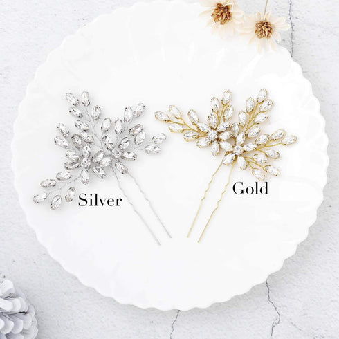 Unicra Wedding Crystal Flower Hair Pins, Decorative Bridal Hair Accessories Pack of 2 (Rose Gold)