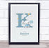 The Card Zoo New Baby Birth Details Christening Nursery Blue Elephant Initial K Gift Print