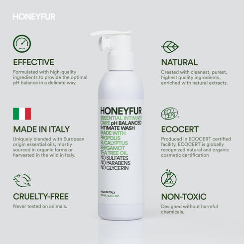 HONEYFUR pH Balanced Feminine Wash, Gentle Cleanser for Sensitive Skin, 200 ML / 6.7 FL OZ