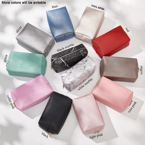 2pcs PU Leather Cosmetic Bag for Women, Minimalism Makeup Pouch for Daily Use, Black