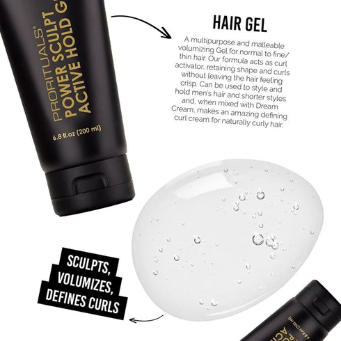 Prorituals Power Sculpt Active Hold Gel, Classic Light Hold Hair Pomade for Men, 6.8 Oz