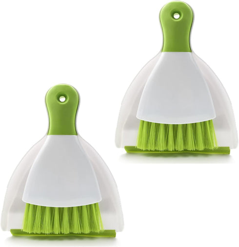 Dustpan Broom Brush Set: Small Broom and Dustpan, Mini Dustpan and Brush for Home Cleaning, Green 2PCS