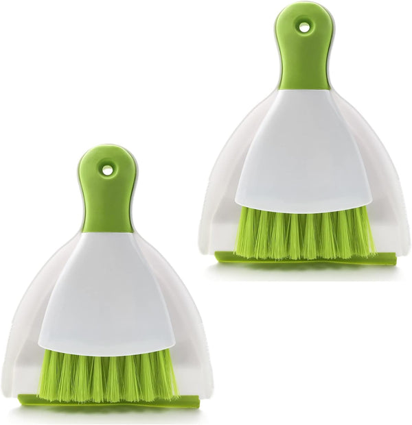 Dustpan Broom Brush Set: Small Broom and Dustpan, Mini Dustpan and Brush for Home Cleaning, Green 2PCS