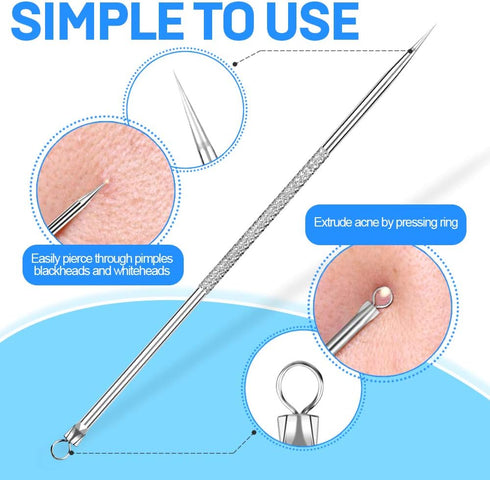 Teenitor Pimple Extractor Tool, Surgical Grade Blackhead Comedone Removal 2-in-1 Popper Tool for Face Nose