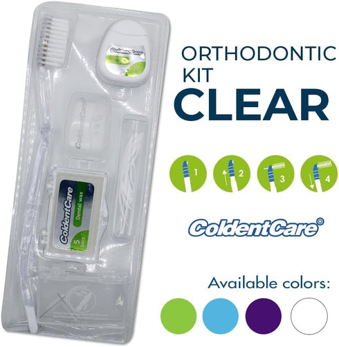 Orthodontic Kit Clear, Oral Care Set with Toothbrush, Protector Cap, Floss, Wax, Floss Threaders, Brushes with Case