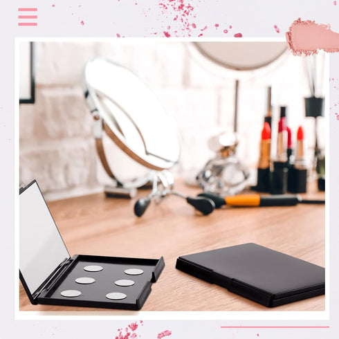 2 Pcs Empty Magnetic Eyeshadow Palette, Plastic Makeup Palette with Mirror and 30 Round Adhesive Stickers, Black