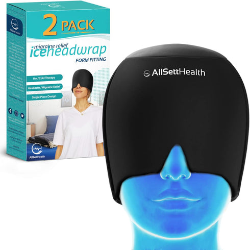 2 Pack Migraine Relief Cap Ice Head Wrap, Hot/Cold Gel Head Ice Pack with Face and Eye Mask for Headache Relief
