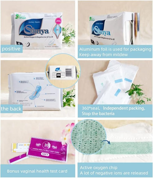 SHUYA 285mm-24Count(Pack 3) Patented Anion Overnight Maxi Pads for Women with Wings for Heavy Flow, Herbal Scented,Size