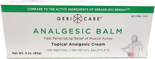 GeriCare Topical Analgesic Cream - 10% Menthol and 15% Methyl Salicylate, 3 Ounce