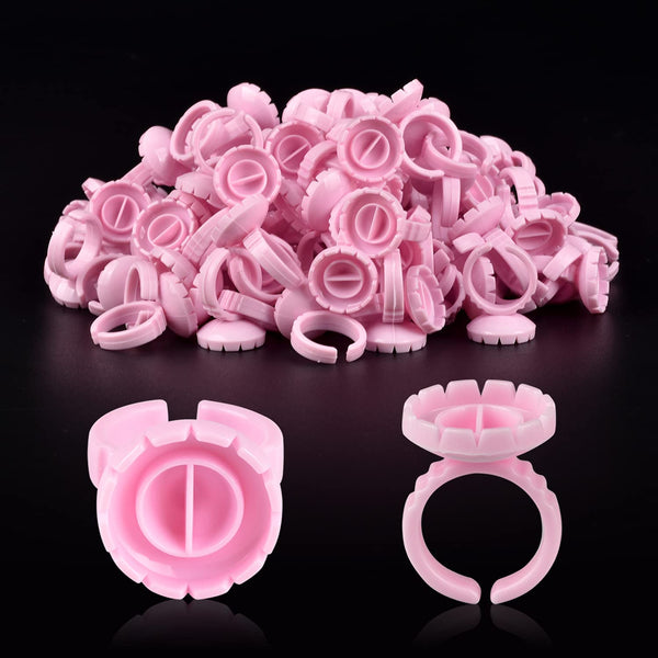 NXJ INFILILA 100PCS Disposable Plastic Glue Rings for Eyelash Extensions, Nail Art Tattoo Holder, Blossom Smart Cups