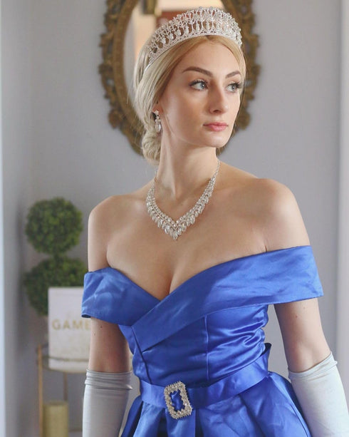 SWEETV Princess Diana Tiara for Women, Silver Pearl Wedding Crown for Bride