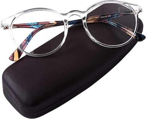 DOOViC Italy Design Fashion Reading Glasses for Men Women, Stylish Clear Frames with Case +2.00 Strength