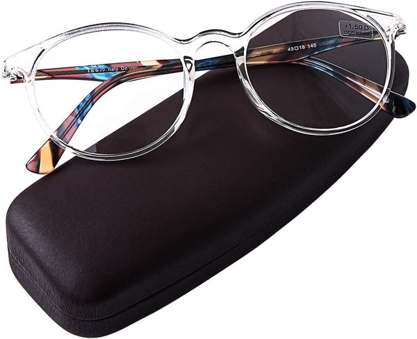 DOOViC Italy Design Fashion Reading Glasses for Men Women, Stylish Clear Frames with Case +2.00 Strength