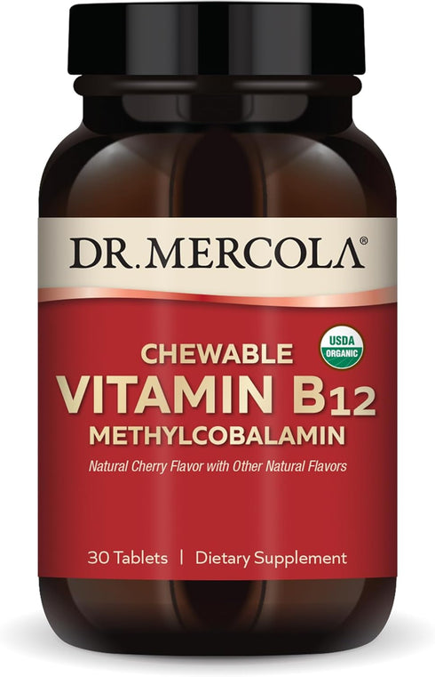 Dr. Mercola Organic Chewable Vitamin B12, 30 Servings (30 Tablets) - Natural Cherry Flavor, Energy Production Support