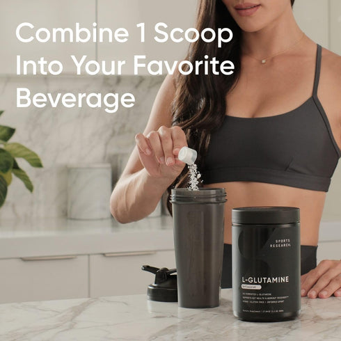 Sports Research L-Glutamine, Workout Recovery, Immune Health & Gut Health Support - 5 G Per Serving