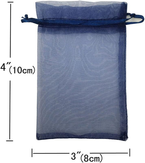 100PCS 3x4 Inches Organza Drawstring Pouches Jewelry Party Wedding Favor Gift Bags, Navy Blue