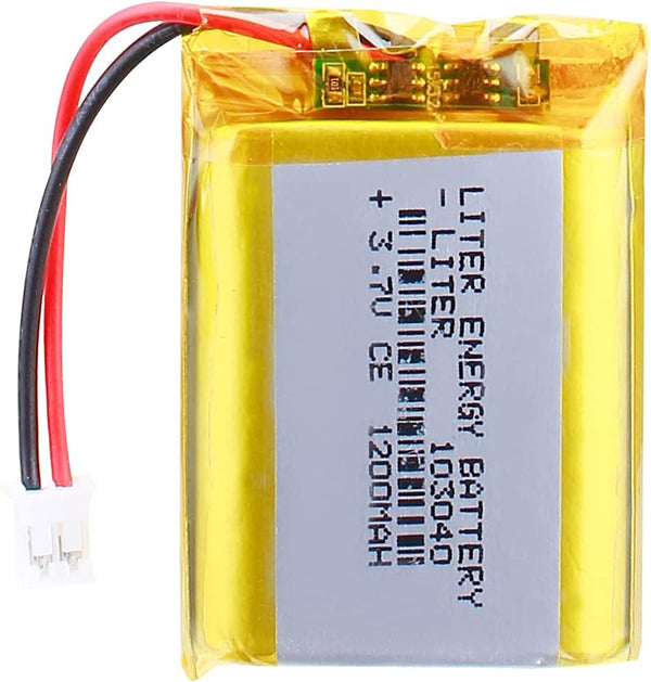 3.7V 1200mAh Lipo Battery, 103040 Lithium Polymer Ion Battery with JST Connector, Rechargeable Lithium Ion