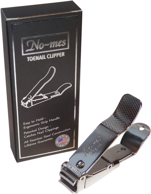 No-mes Toenail Clipper with Catches Clippings, Patented Ergonomic Grip, Built-in Nail File, Made in USA