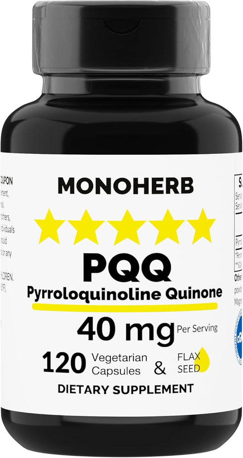 PQQ Supplement 120 Capsules, 40 milligrams Pyrroloquinoline Quinone with Omega 3