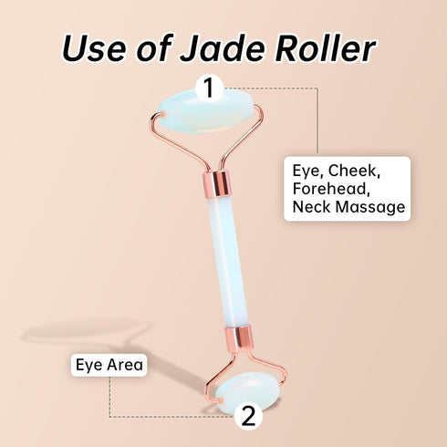 Opal Gua Sha and Face Roller, Real Jade Facial Tools Set for Puffiness, Neck Tension Relief, Beauty Massager