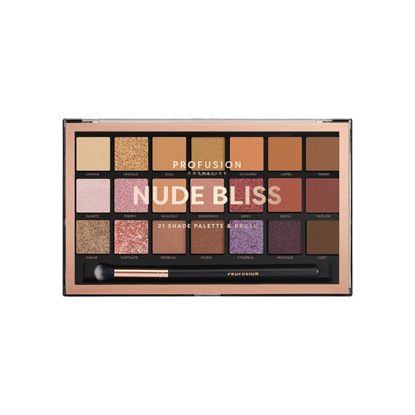 Profusion Cosmetics Nude Bliss Eyeshadow Palette - 21 Shades with Pro Series Brush for Stunning Makeup Looks